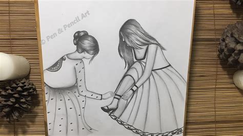 Best Friendship Pencil Drawing Pencil Sketch Of Girl Best Friends | The ...