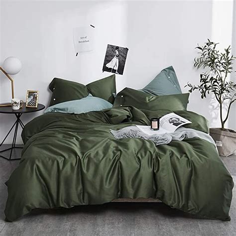 EAVD Luxury Army Green Duvet Cover King Breathable 100% Cotton Solid ...