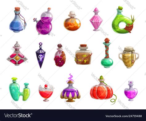 Potion bottles with magic liquid elixir of witch Vector Image