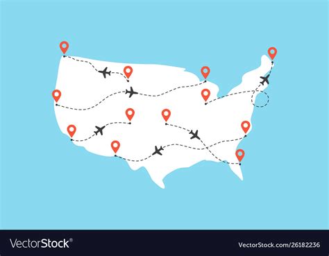 Usa map with airplane flight paths on a blue Vector Image