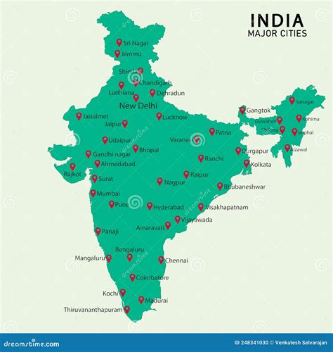 Major Cities of India in the Map Stock Vector - Illustration of ...