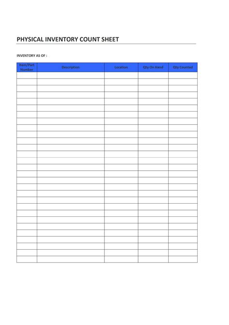 Physical Inventory Count Sheet