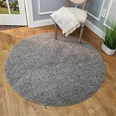 Maxy Home Bella Solid Grey 5 ft. Round Shag Area Rug - Walmart.com ...