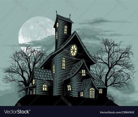 Creepy haunted ghost house scene Royalty Free Vector Image