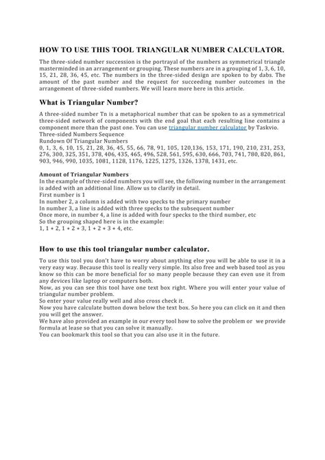 HOW TO USE THIS TOOL TRIANGULAR NUMBER CALCULATOR. by taskvio - Issuu