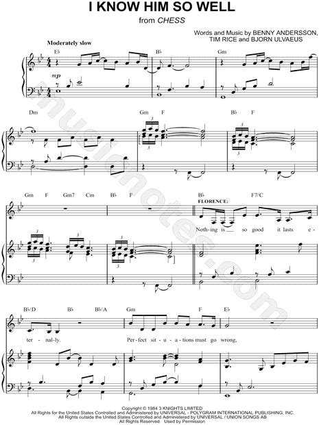 "I Know Him So Well" from 'Chess' Sheet Music in Bb Major (transposable ...