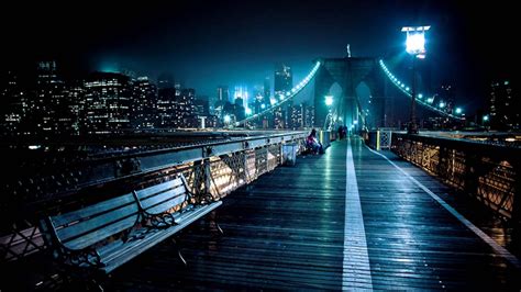 Download Strolling at Night under the Brooklyn Bridge Wallpaper ...