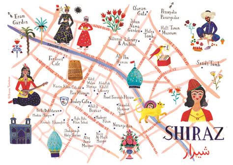 Illustrated map of Shiraz (Fine Art Print) in 2021 | Illustrated map ...