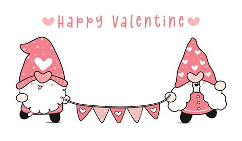 Happy Valentine cute couple two gnomes with Japanese heart flag garland ...