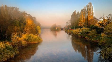 Download wallpaper 1920x1080 landscape, river, trees, reflections ...