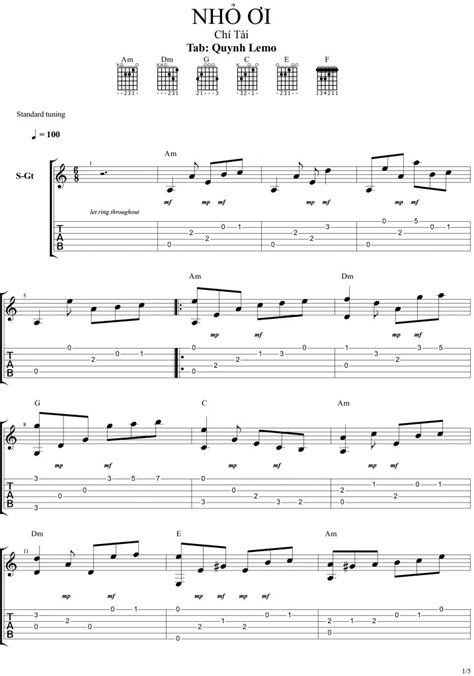 Nhỏ ơi – guitar tab – Buồn