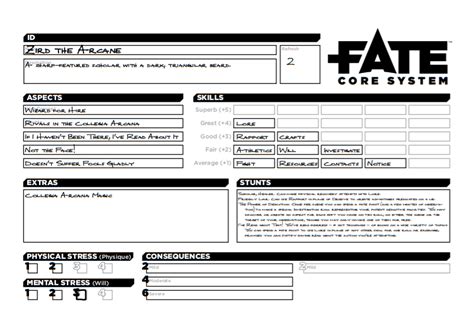 The Character Sheet in FATE CORE | World Anvil