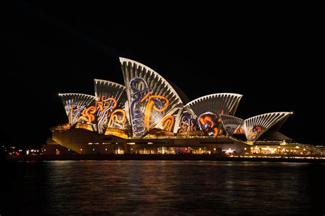 Gambar : malam, sydney, Gedung opera Sydney, pertunjukan cahaya ...