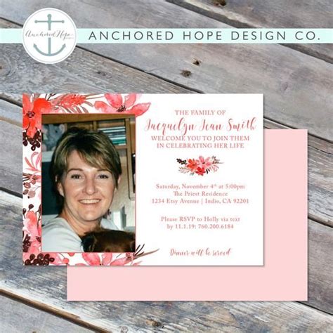 Celebration of Life Invitation - Memorial Invitation - 5x7 - Feminine ...