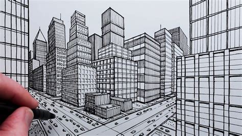 How to Draw a City using Two-Point Perspective: Step by Step - YouTube