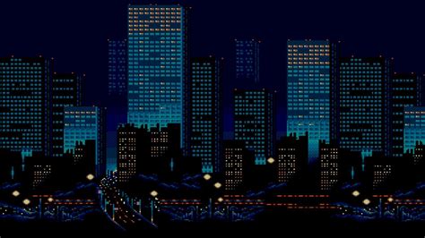 Pixel city, Pixel art, Night city