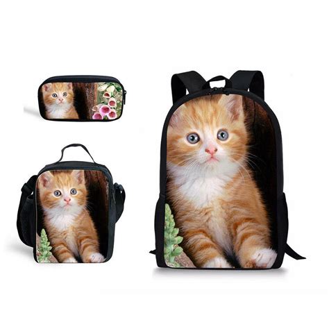 Cute Cat Backpack One Set School Bag Girls