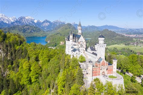 Schloss Neuschwanstein castle aerial view architecture Alps landscape ...