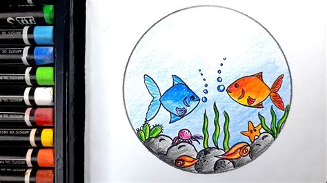 Underwater scenery drawing / Fish drawing / Easy Underwater Scenery ...