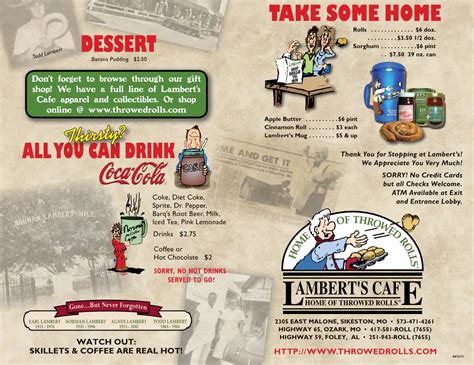 Menu at Lambert's Cafe, Foley