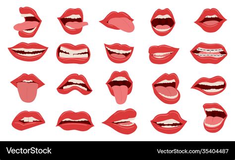 Cartoon mouth female red opened and closed lips Vector Image