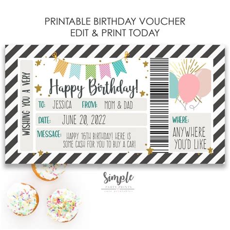 Editable Birthday Gift Voucher, Printable Bday Certificate Template ...