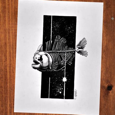 Piranha skeleton study, fountain pen & Sumi ink on paper, 12" X 16 ...