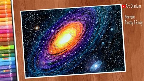 Galaxy Art with Oil Pastels | Andromeda Galaxy drawing Step by step ...