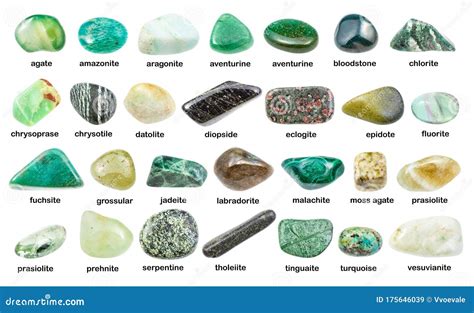 Set of Various Green Gemstones with Names Isolated Stock Image - Image ...