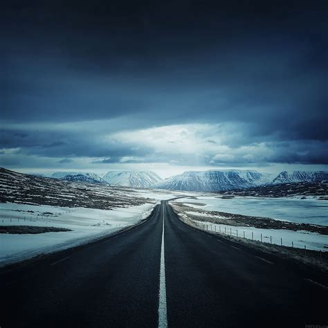 Road To Snow Mountain Nature Winter iPad Wallpapers Free Download