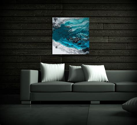 Blue Painting Square Fine Art Prints Abstract Painting Black - Etsy