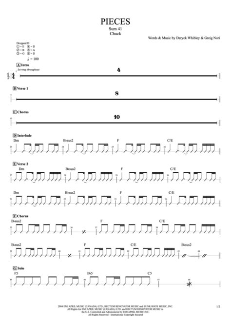 Pieces by Sum 41 - Full Score Guitar Pro Tab | mySongBook.com