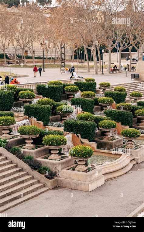 The magic fountain of Montjuic, on the hill of Montjuic in Barcelona ...