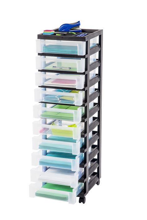 Iris 10-Drawer Storage Cart with Organizer Top Black