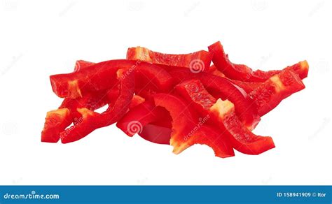 Red Sweet Bell Pepper Sliced Strips Isolated On White Background ...