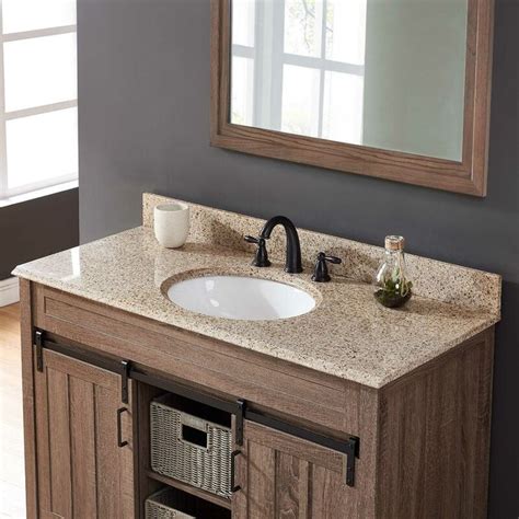 43'' Granite Single Vanity Top with Sink and 3 Faucet Holes | Bathroom ...