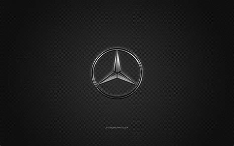 Mercedes-Benz logo, silver logo, gray carbon fiber background, Mercedes ...