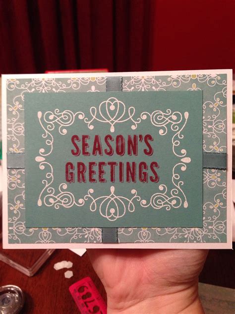 Season's Greetings card made using white embossing powder, rose red ...