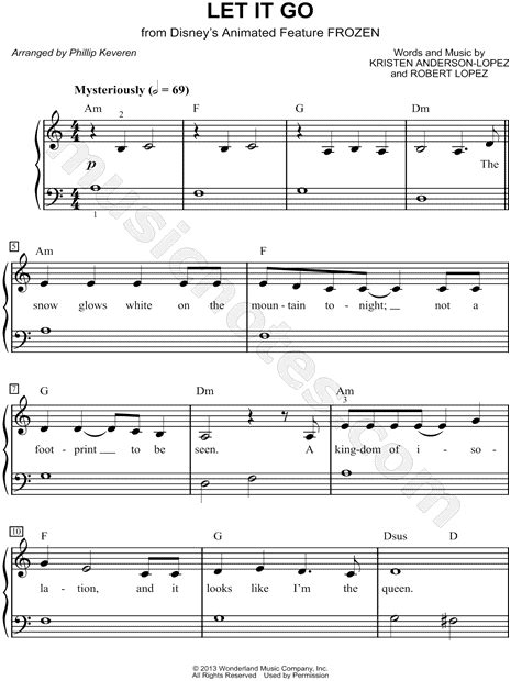 "Let It Go" from 'Frozen' Sheet Music (Easy Piano) in A Minor ...