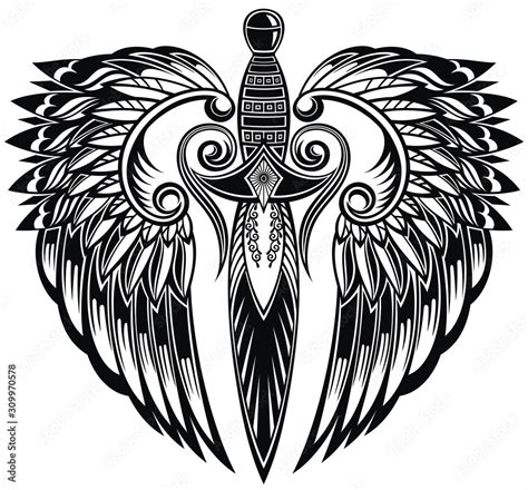 Sword with wings. Tattoo of a sharp sword with flowing wings in tribal ...