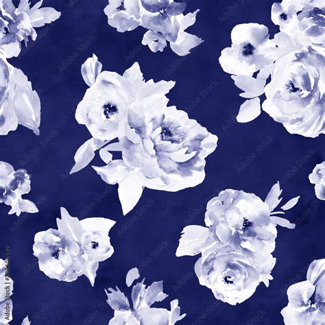 Indigo Blue Watercolor Flower Wallpaper Background. Seamless Floral ...