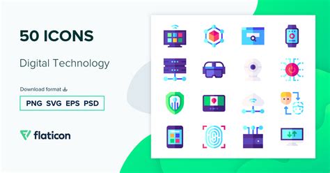 Digital Technology Icon Pack | Flat | 50 .SVG Icons