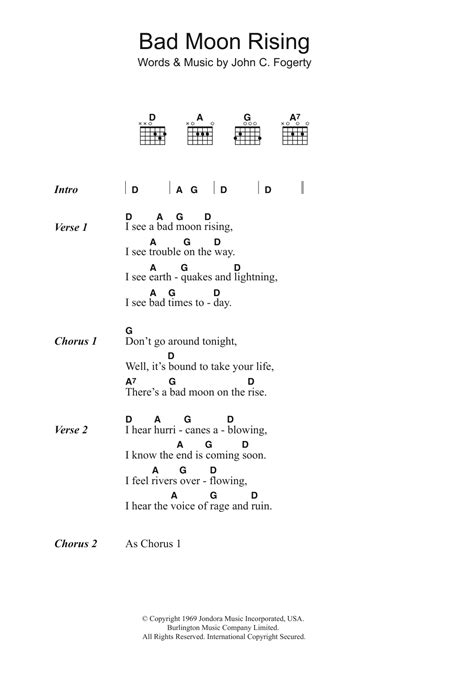 Bad Moon Rising by Creedence Clearwater Revival - Guitar Chords/Lyrics ...