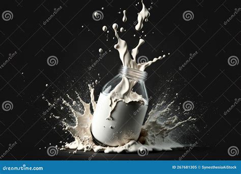 Exploding Milk Splash Against Black Background in Slow Motion. Milky ...