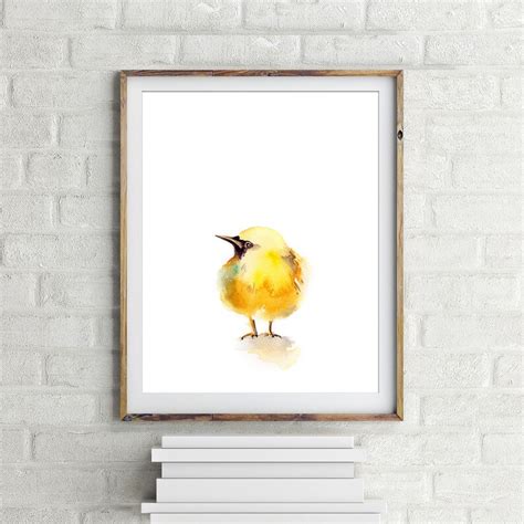 Little Yellow Bird Painting Art Print Yellow Minimalist Bird | Etsy