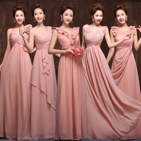 2015 new 5 styles long chiffon old rose pink blush bridesmaid dress ...