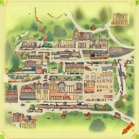 Map of a small american town with a factory and surrounding forest on ...