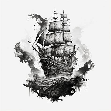 Pirate Ship Tattoo Design White Background PNG File Download High ...