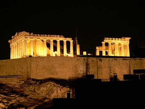 Athens, Acropolis at night, August, 2004 Photo from Makrygianni in ...