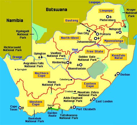 Detailed Map of South Africa, its Provinces and its Major Cities.